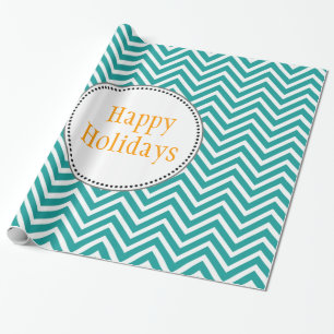 Papier Cadeau Noël au chevron turquoise moderne, cool et tendanc