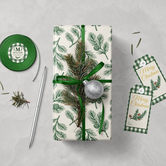 Papier Cadeau Noël au cône de pin botanique (Créateur téléchargé)