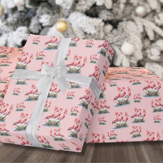 Papier Cadeau Noël au Flamant Tropical (Pink Flamingo Tropical Beach Christmas Wrapping Paper )
