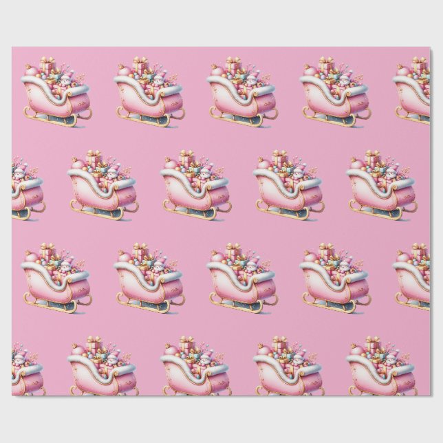 Papier Cadeau Noël au traîneau rose (Plat)