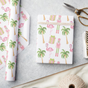 Papier Cadeau Noël aux écrous de Palm Beach rose et vert
