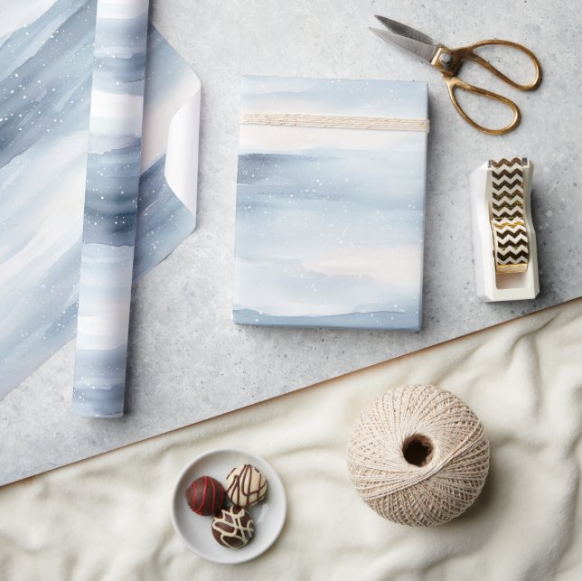 Papier Cadeau Noël aux flocons blancs bleus (Artisanat)