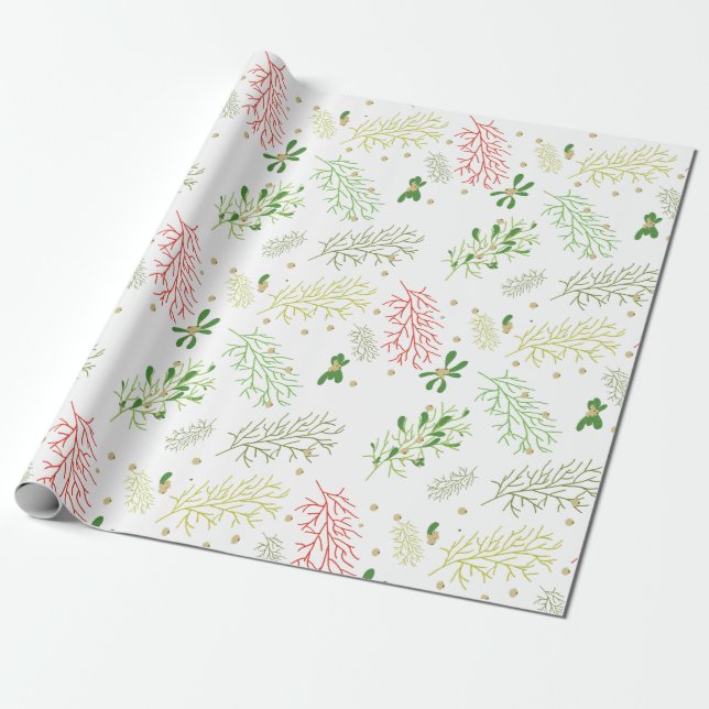 Papier Cadeau Noël avec du gui  (Déroulé)