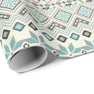 Papier Cadeau Noël aztèque en bronze turquoise de renne de