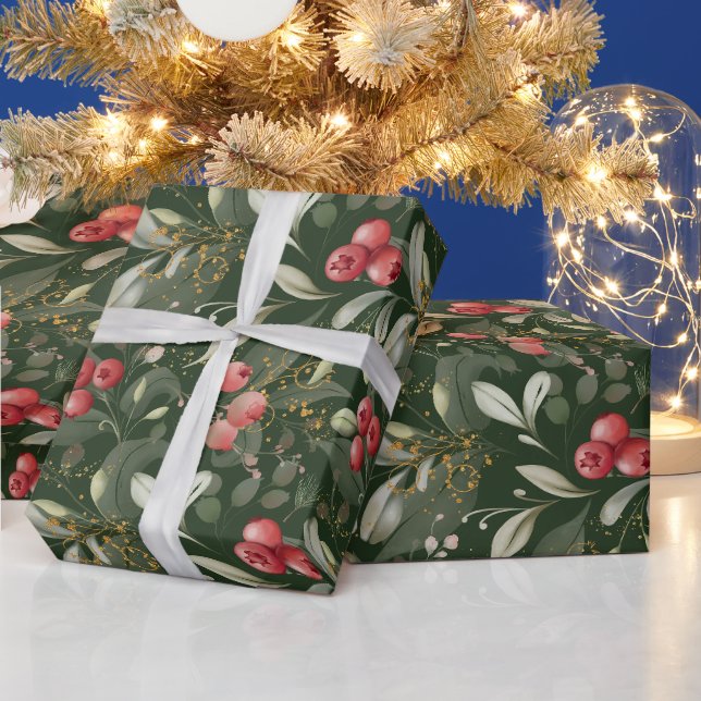 Papier Cadeau Noël Baies et Feuilles de Noël (Vacances)