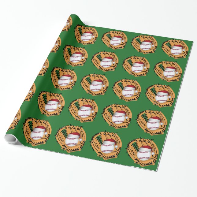 Papier Cadeau Noël Baseball Mitt et Ball (Déroulé)