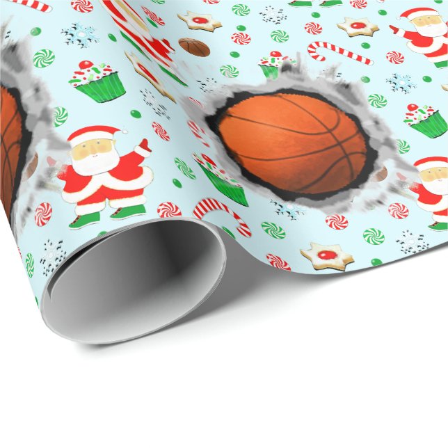 Papier Cadeau Noël basket-ball (Coin rond)