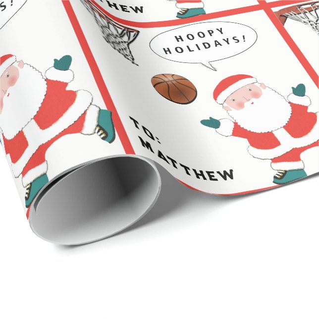 Papier Cadeau Noël Basket-ball Drôle (Coin rond)