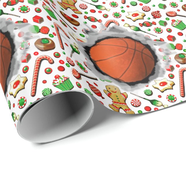 Papier Cadeau Noël Basket-ball Fêtes (Coin rond)