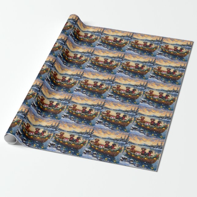 Papier Cadeau Noël Bateau de Noël Teckel (Déroulé)