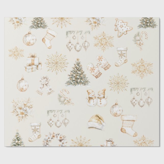 papier cadeau Noël beige or (Plat)