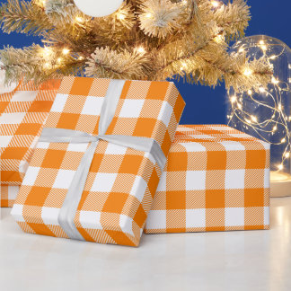 Papier Cadeau Noël Blanc et carreaux de buffle orange vif
