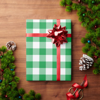 Papier Cadeau Noël blanc et carreaux de buffle vert Kelly