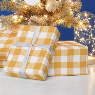 Papier Cadeau Noël blanc et orange Buffalo à carreaux