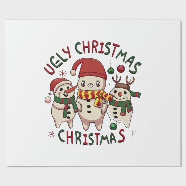 Papier Cadeau Noël blanc ; UGLY CHRISTMAS (Plat)