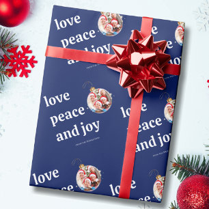 Papier Cadeau Noël Bleu Famille Photo Amour Paix Joie Vacances