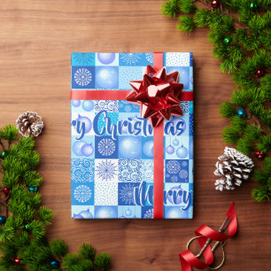 Papier Cadeau Noël Bleu Joyeux Noël Décoration élégante