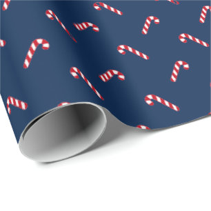 Papier Cadeau Noël bleu marine rouge mignon sucre de canne motif
