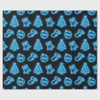 Papier Cadeau Noël bleu néon sur noir