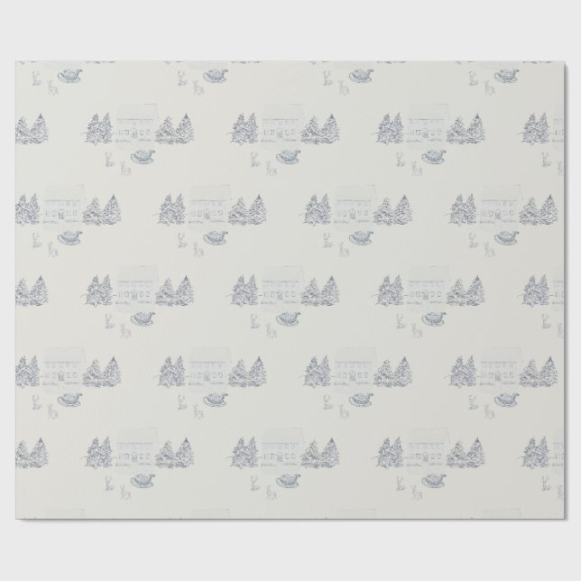 Papier Cadeau Noël Bleu Nostalgique  (Plat)