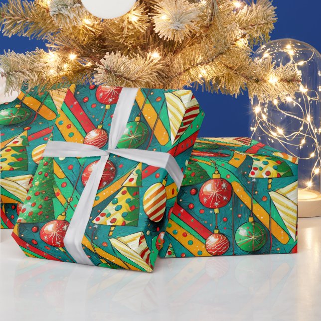 Papier Cadeau Noël bohème coloré  (Vacances)