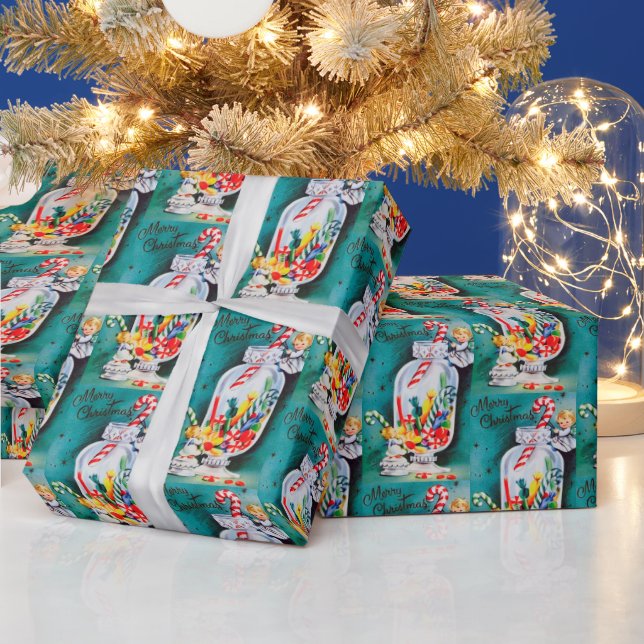 Papier Cadeau Noël bonbons Angels rétro fête vintage (Vacances)