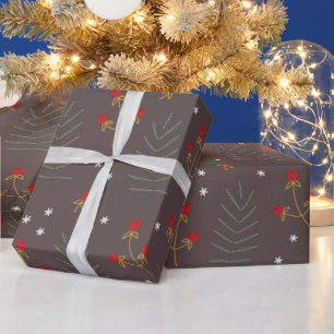 Papier Cadeau Noël botanique du Berry d'hiver