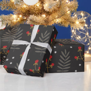 Papier Cadeau Noël botanique du Berry d'hiver