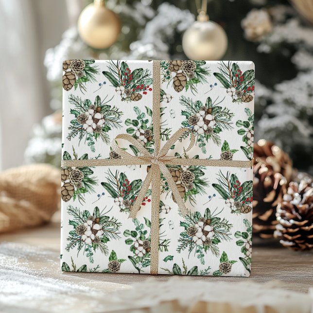 Papier Cadeau Noël botanique rustique élégant (Créateur téléchargé)