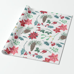 Papier Cadeau Noël botanique traditionnel
