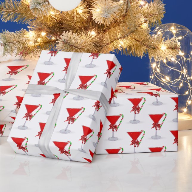 Papier Cadeau Noël Bow sur Martini de vacances avec Canne de Bon (Vacances)