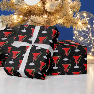 Papier Cadeau Noël Bow sur un Martini de Fêtes avec Canne de Bon