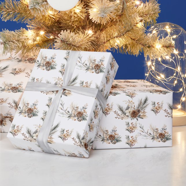 Papier Cadeau Noël Branches de Pin Cônes Rustique Forestier (Vacances)