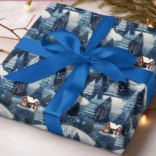 Papier Cadeau Noël Cabine d'hiver en forêt