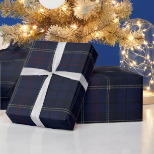 Papier Cadeau Noël carreaux bleu marine Classique