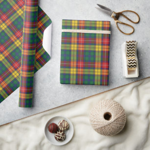 Papier Cadeau Noël Carreaux Rustique Classique Fête Rouge Vert