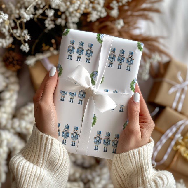 Papier Cadeau Noël Casse-Noisette Bleu  (Blue Nutcracker Christmas Wrapping Paper)