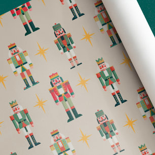 Papier Cadeau Noël Casse-Noisette Rétro Milieu de Siècle Beige