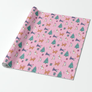 Papier Cadeau Noël Chats et arbres Motif de vacances