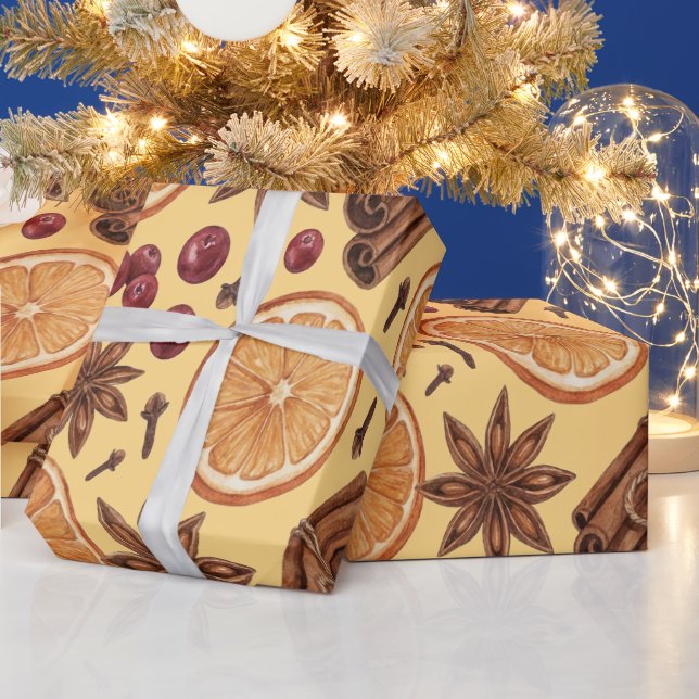 Papier Cadeau Noël Citron et Épices Chaud Hiver (Vacances)