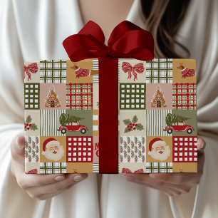 Papier Cadeau Noël Classique Patchwork Vintage