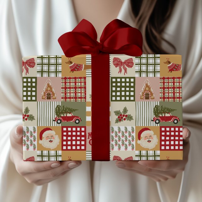 Papier Cadeau Noël Classique Patchwork Vintage (Créateur téléchargé)
