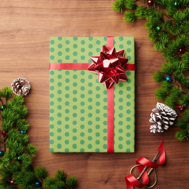 Papier Cadeau Noël classique simple Pois vert (Cadeau de vacances)