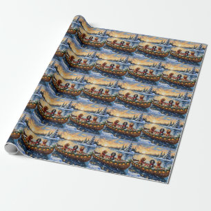 Papier Cadeau Noël Cocker Spaniel Bateau Fêtes