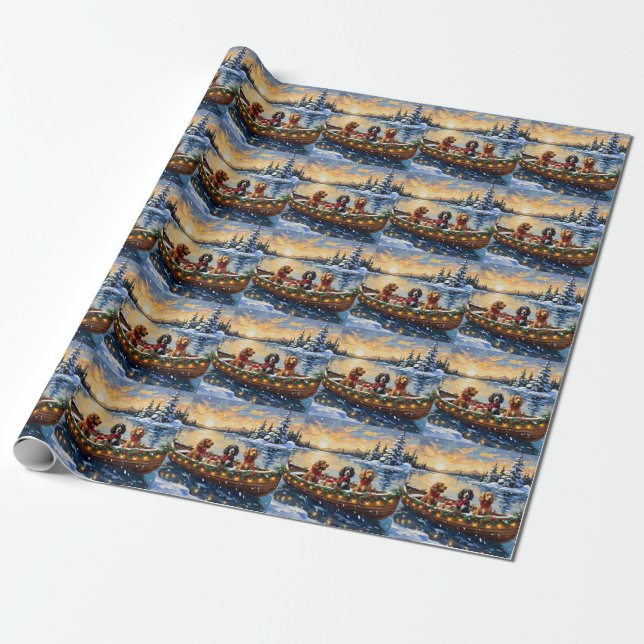 Papier Cadeau Noël Cocker Spaniel Bateau Fêtes (Déroulé)