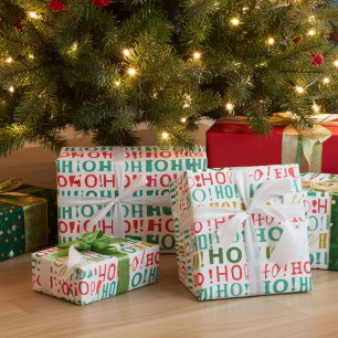 Papier Cadeau Noël coloré Rouge Vert et Or HO! Oh ! Oh !