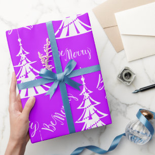 Papier Cadeau Noël contemporain violet et blanc