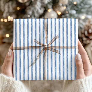 Papier Cadeau Noël côtier bleu marine et blanc rayé
