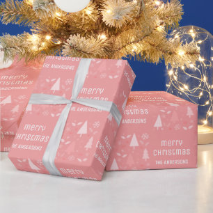 Papier Cadeau Noël Coutume Nom de Famille Rose
