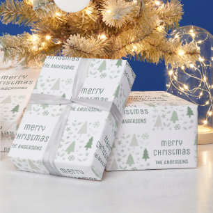 Papier Cadeau Noël Coutume Nom de Famille Vert Sauge